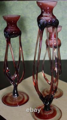 Jozefina Krosno Hand Blown Made in Poland Art Glass Candle Holders 3 pc Set