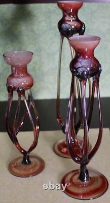 Jozefina Krosno Hand Blown Made in Poland Art Glass Candle Holders 3 pc Set