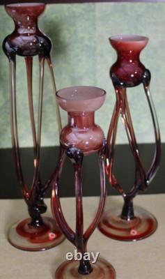 Jozefina Krosno Hand Blown Made in Poland Art Glass Candle Holders 3 pc Set