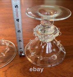 Juliska Candle Holders Handblown Beaded Signed Art Glass Set Of 2 Beautiful