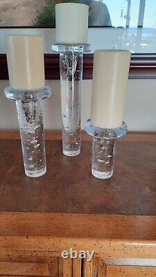 KOSTA BODA Kjell Engman Crystal Candle Holders Set of 3 Cool Collection