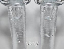 KOSTA BODA Pair Solid Crystal Tall CANDLESTICKS (Cool-Bubbles) K. Engman Sweden