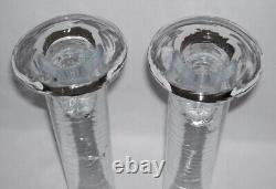 KOSTA BODA Pair Solid Crystal Tall CANDLESTICKS (Cool-Bubbles) K. Engman Sweden