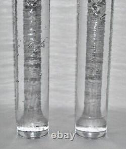 KOSTA BODA Pair Solid Crystal Tall CANDLESTICKS (Cool-Bubbles) K. Engman Sweden