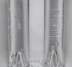 KOSTA BODA Pair Solid Crystal Tall CANDLESTICKS (Cool-Bubbles) K. Engman Sweden