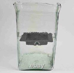 Kalalou Glass Square Candle Hurricane Holder 10 Tall With Rustic Metal Insert