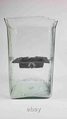 Kalalou Glass Square Candle Hurricane Holder 10 Tall With Rustic Metal Insert