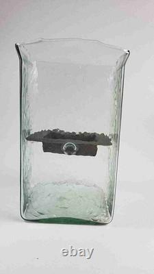 Kalalou Glass Square Candle Hurricane Holder 10 Tall With Rustic Metal Insert
