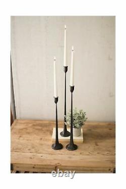 Kalalou Set of 3 Tall Cast Iron Taper Large Candle Holders