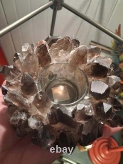 Kathryn McCoy Smoky Quartz Crystal Candle Holder Modern Luxury Votive 4.5x 4