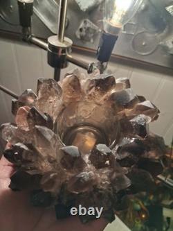 Kathryn McCoy Smoky Quartz Crystal Candle Holder Modern Luxury Votive 4.5x 4