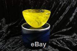 Kosta Boda Atoll Votive Candle Holder Green Yellow Vaseline Color Fine Art Glass