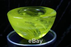 Kosta Boda Atoll Votive Candle Holder Green Yellow Vaseline Color Fine Art Glass