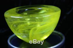 Kosta Boda Atoll Votive Candle Holder Green Yellow Vaseline Color Fine Art Glass