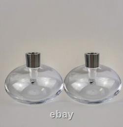 Kosta Boda Orrefors 2 Pluto 6 Clear Blown Candle Sticks Bergström Scandinavian