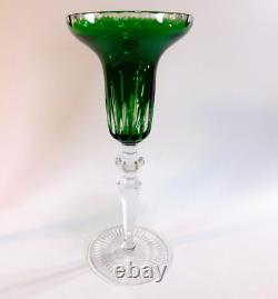 Kusak Crystal Emerald Green Candlestick Holder Set German Overlay 1980s Bohemian