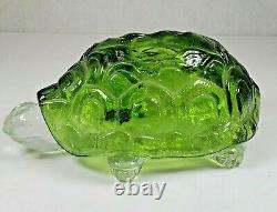 L E Smith Glass Green & Clear Turtle Light FLAME Fairy Candle Lamp Light RARE