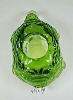 L E Smith Glass Green & Clear Turtle Light FLAME Fairy Candle Lamp Light RARE