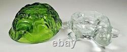 L E Smith Glass Green & Clear Turtle Light FLAME Fairy Candle Lamp Light RARE