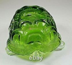 L E Smith Glass Green & Clear Turtle Light FLAME Fairy Candle Lamp Light RARE