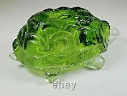 L E Smith Glass Green & Clear Turtle Light FLAME Fairy Candle Lamp Light RARE