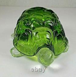 L E Smith Glass Green & Clear Turtle Light FLAME Fairy Candle Lamp Light RARE