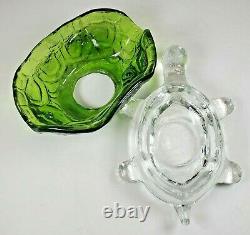 L E Smith Glass Green & Clear Turtle Light FLAME Fairy Candle Lamp Light RARE