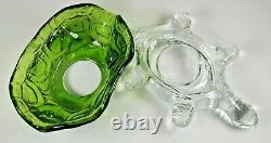 L E Smith Glass Green & Clear Turtle Light FLAME Fairy Candle Lamp Light RARE