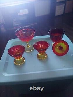 L. E. Smith Glassware Vintage Candle Holders And 2 Candy Dish 1 WithO Lid
