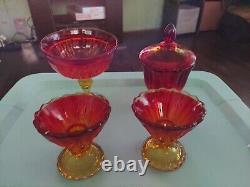 L. E. Smith Glassware Vintage Candle Holders And 2 Candy Dish 1 WithO Lid
