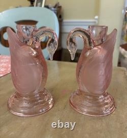 L. E. Smith Pink Flamingo Candle Holders Set of 2 Vintage Mid Century