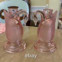L. E. Smith Pink Flamingo Candle Holders Set of 2 Vintage Mid Century