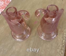 L. E. Smith Pink Flamingo Candle Holders Set of 2 Vintage Mid Century