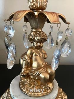 L & L WMC Cherub Candle Holders & Crystal Center Pedestal Bowl Hollywood Regency