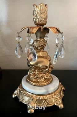 L & L WMC Cherub Candle Holders & Crystal Center Pedestal Bowl Hollywood Regency