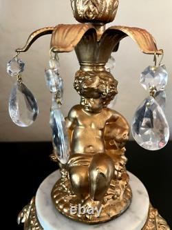 L & L WMC Cherub Candle Holders & Crystal Center Pedestal Bowl Hollywood Regency