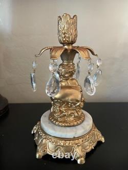 L & L WMC Cherub Candle Holders & Crystal Center Pedestal Bowl Hollywood Regency
