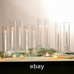 LETINE Hurricane Candle Holders Set of 9 Ribbed Clear 14in