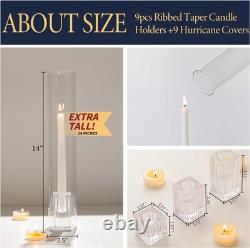 LETINE Hurricane Candle Holders Set of 9 Ribbed Clear 14in