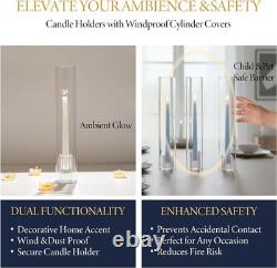 LETINE Hurricane Candle Holders Set of 9 Ribbed Clear 14in