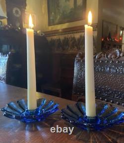 LOT 18 Vintage Fostoria Celestial Blue Glass Taper Candle Holders Party Banquet