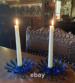 LOT 18 Vintage Fostoria Celestial Blue Glass Taper Candle Holders Party Banquet