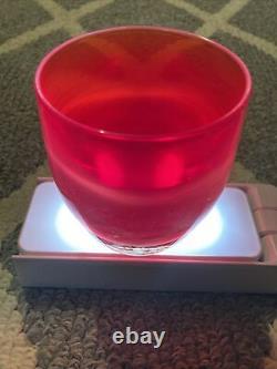 LOVE Glassybaby Hand Blown Glass Candle Holder Tag Sticker Deep Red Excellent