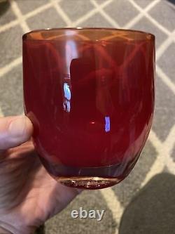 LOVE Glassybaby Hand Blown Glass Candle Holder Tag Sticker Deep Red Excellent