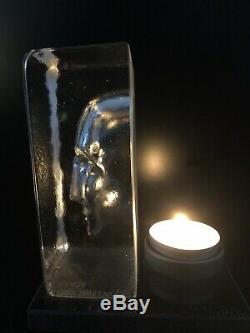 LTD ED KOSTA BODA Sweden BERTIL VALLIEN Clear Glass Face Candle Holder Signed