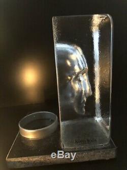 LTD ED KOSTA BODA Sweden BERTIL VALLIEN Clear Glass Face Candle Holder Signed