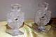 Lalique 2 Mesanges Frosted Candle Holder Pair, 7 Tall Signed No Box