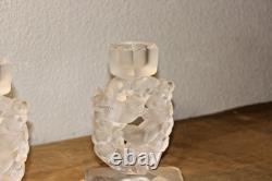 Lalique 2 Mesanges Frosted Candle Holder Pair, 7 Tall Signed No Box