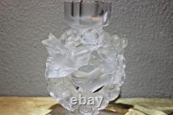 Lalique 2 Mesanges Frosted Candle Holder Pair, 7 Tall Signed No Box