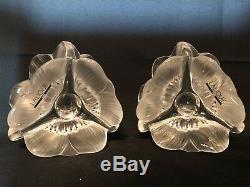 Lalique 3 Anemones Candlebra Crystal Candle Holder Pair With Box